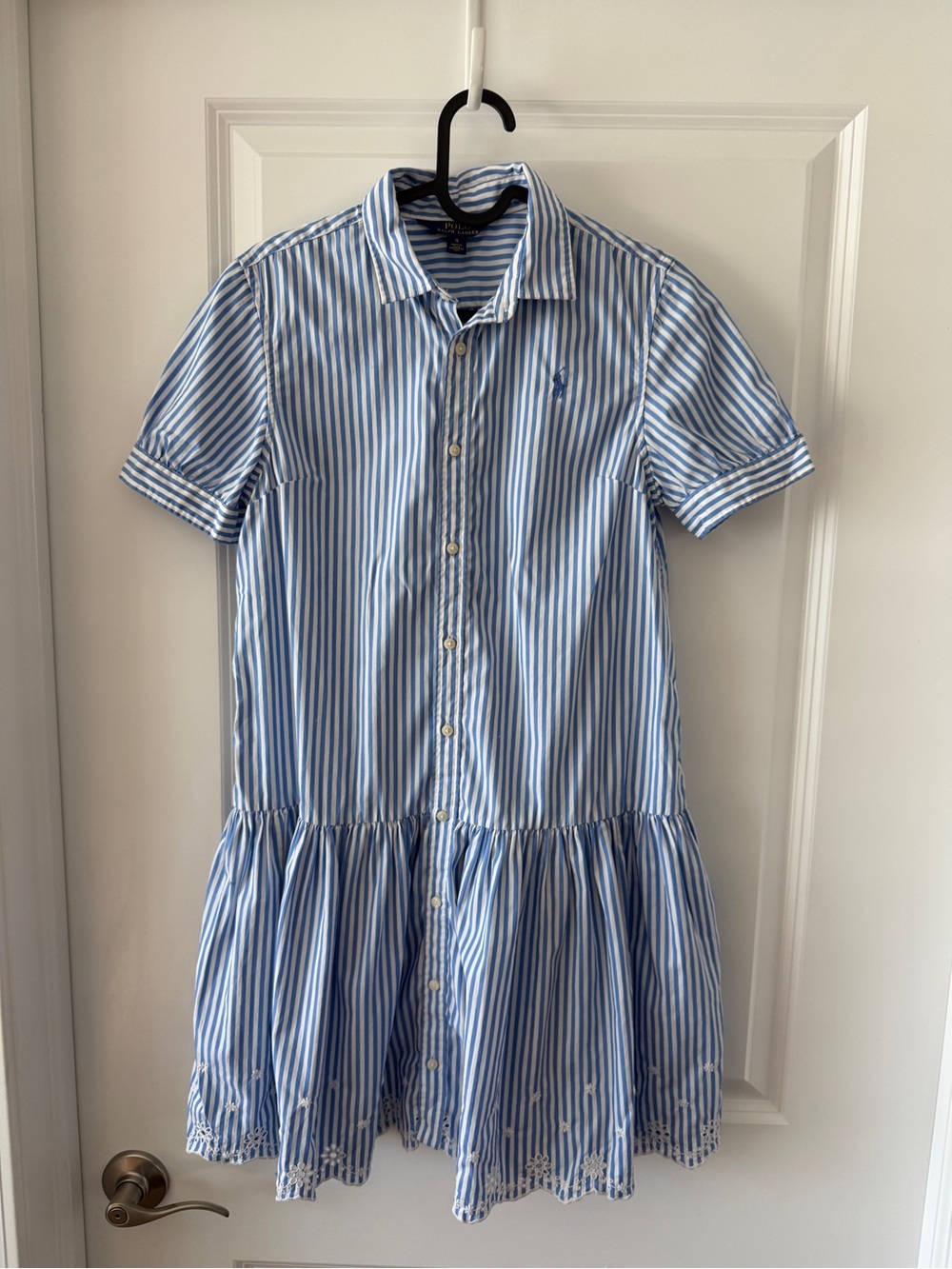 Ralph Lauren Light Blue & White Striped Cotton Shirt Dress for Kids